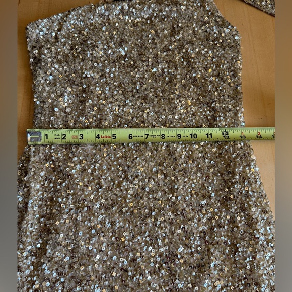 Aidan Mattox Gold Sequin Pearl Mini 1-Shoulder Holiday Party Dress  Sz 4 w/ Flaw - Picture 13 of 15